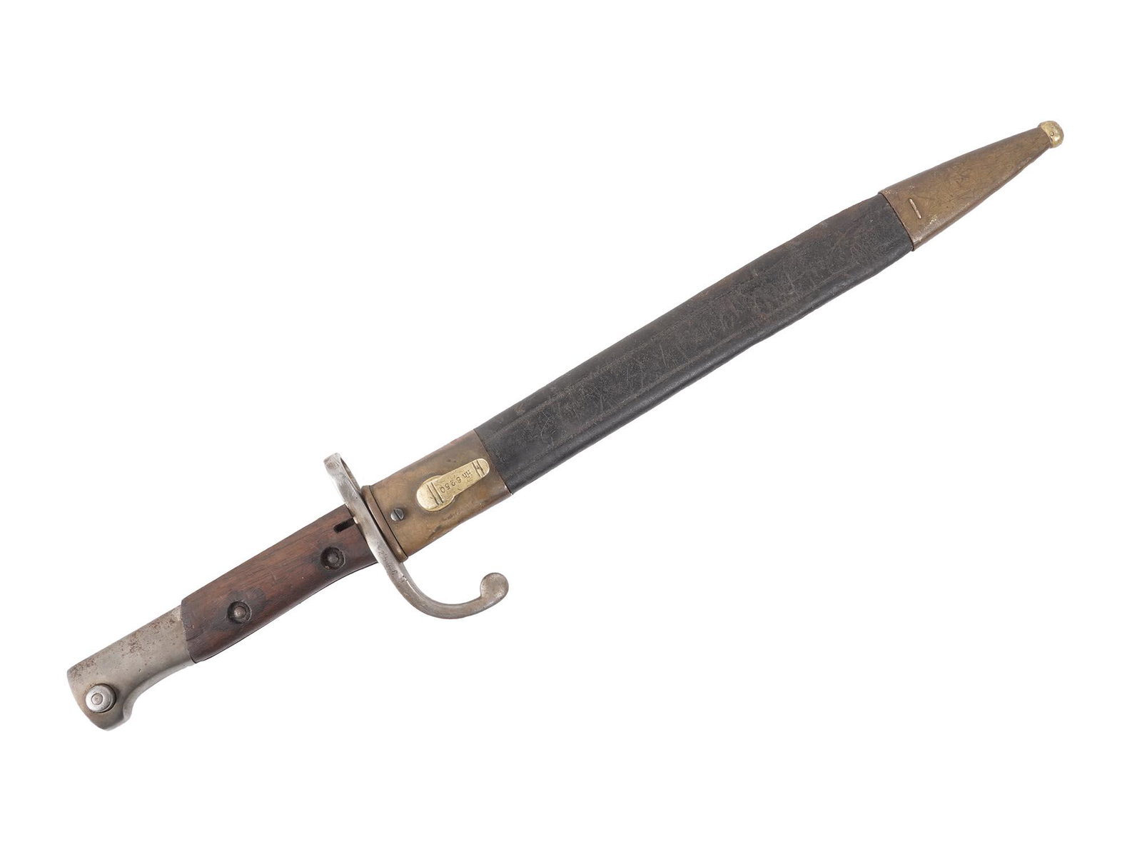 WWI BRAZILIAN M 1908 MAUSER BAYONET BY ALEX COPPEL: Knife bayonet originally made for use with the 7mm M1908 Mauser rifle produced for Brazil by DWM in Germany. The M1908 was closely patterned on the Gewehr 98 rifle used by Germany. These bayonets were
