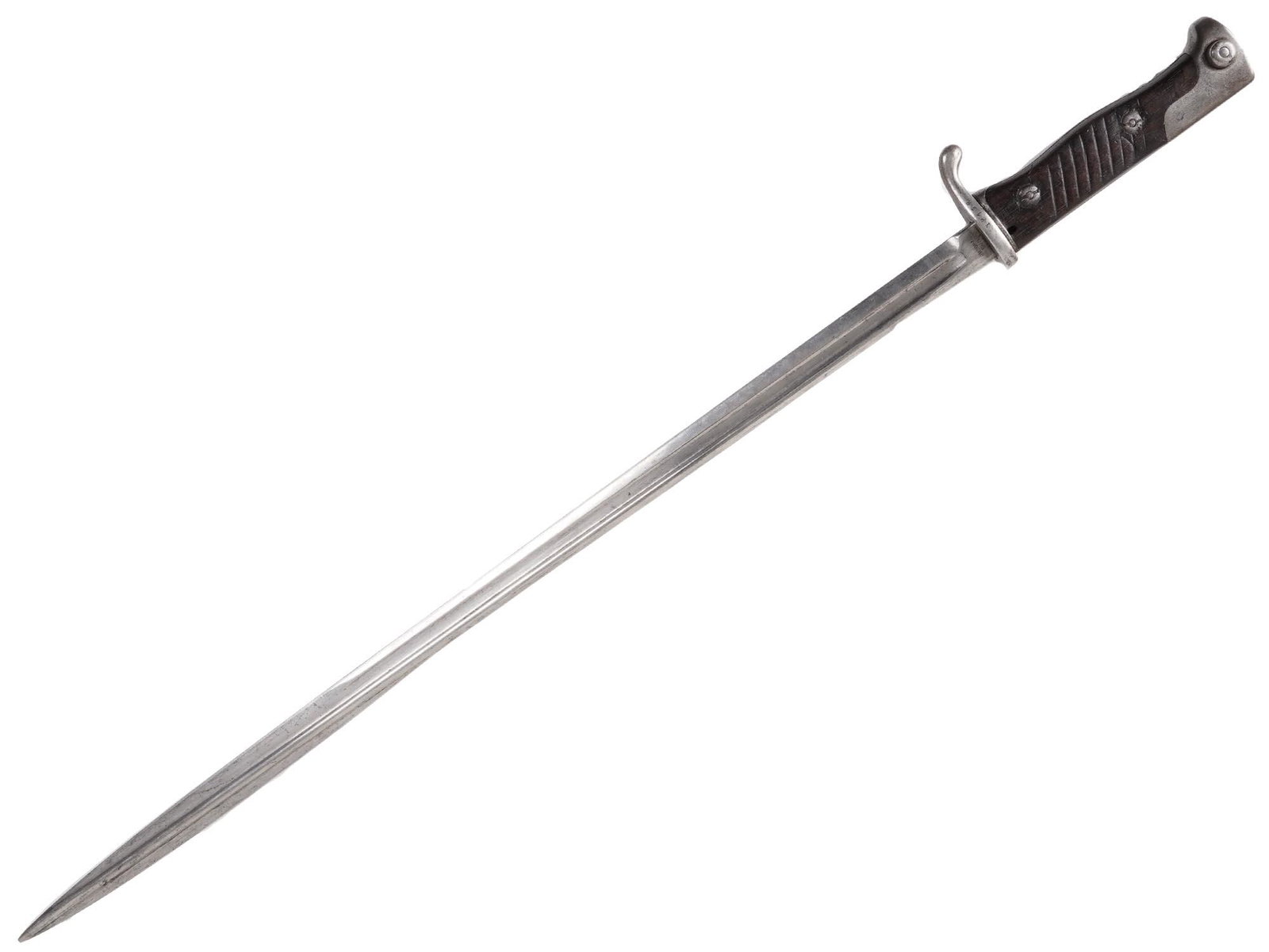 WWI GERMAN S1898 NA LONG GEW 98 BAYONET: The bayonet has the typical long pipe backed 20 1/2 blade, also called a quillback. The blade ricasso is maker marked SIMSON & CO / SUHL, a well known manufacturer of German bayonets. This bayonet is 
