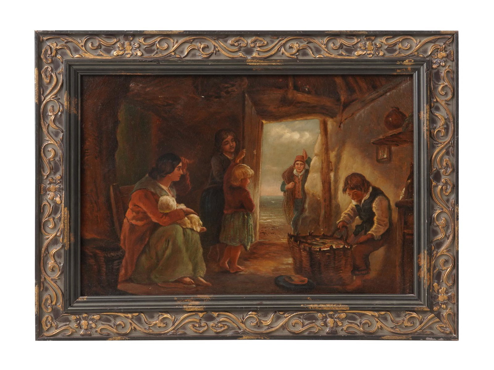 BRITISH OIL PAINTING KIDS SCENE ATTR CHARLES HUNT (1 of 6)