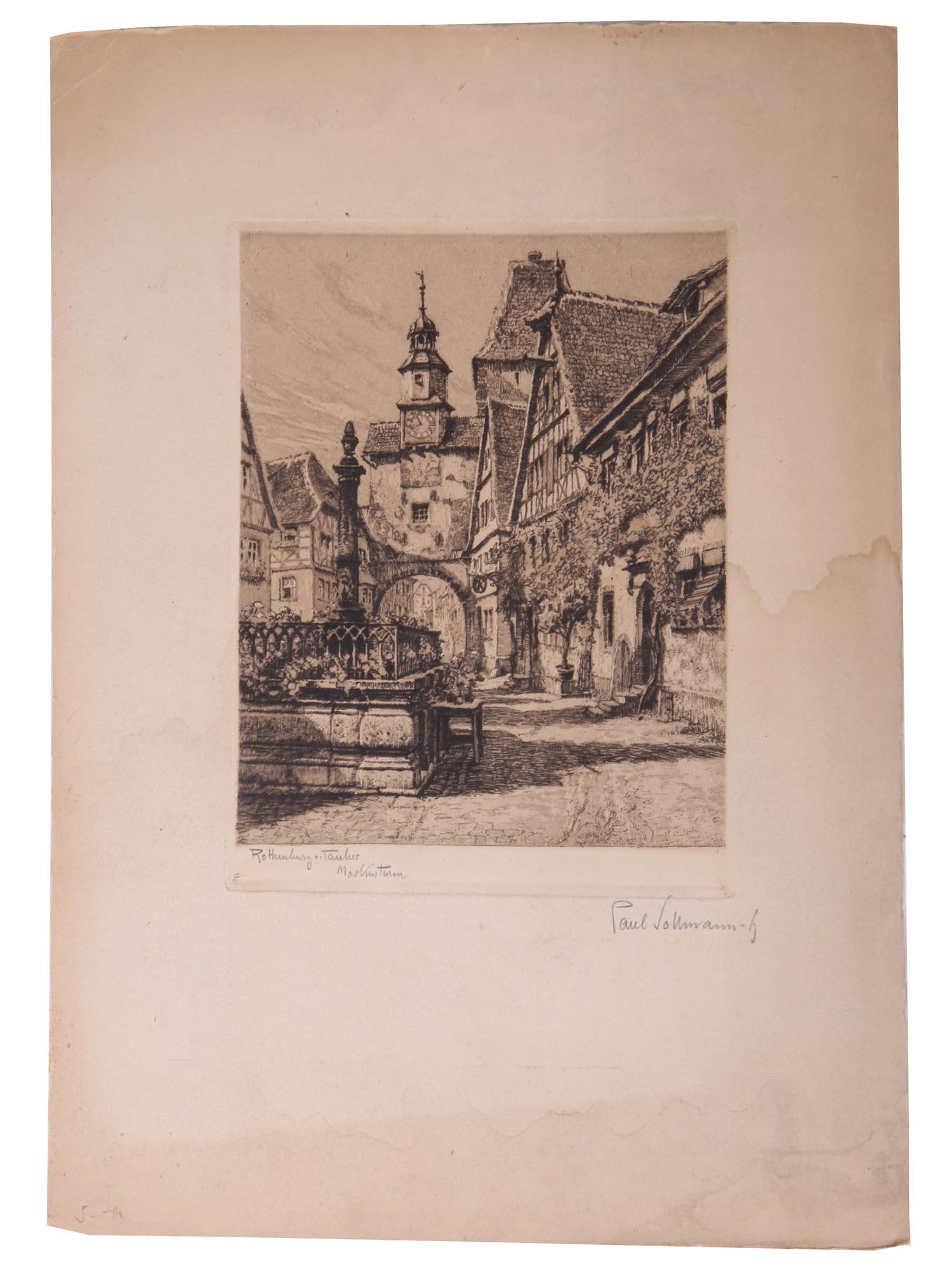 ANTIQUE GERMAN ETCHING OF TOWER BY PAUL SOLLMANN (1 of 6)