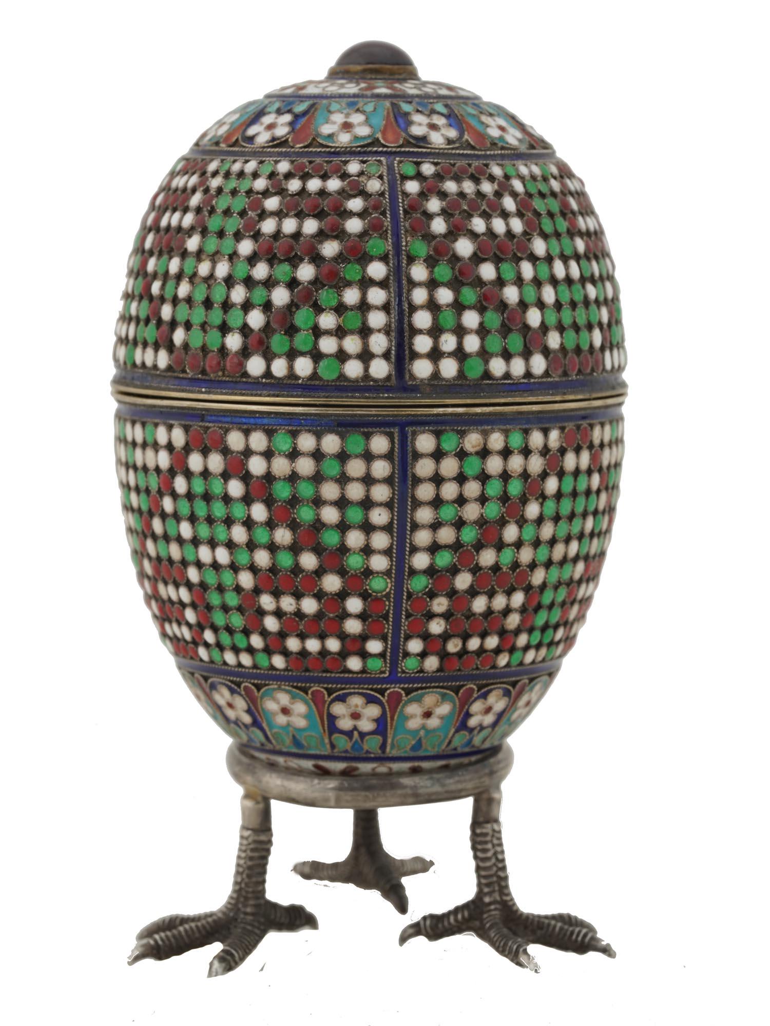 RUSSIAN SILVER CLOISONNE ENAMEL EGG WITH A STAND (1 of 8)