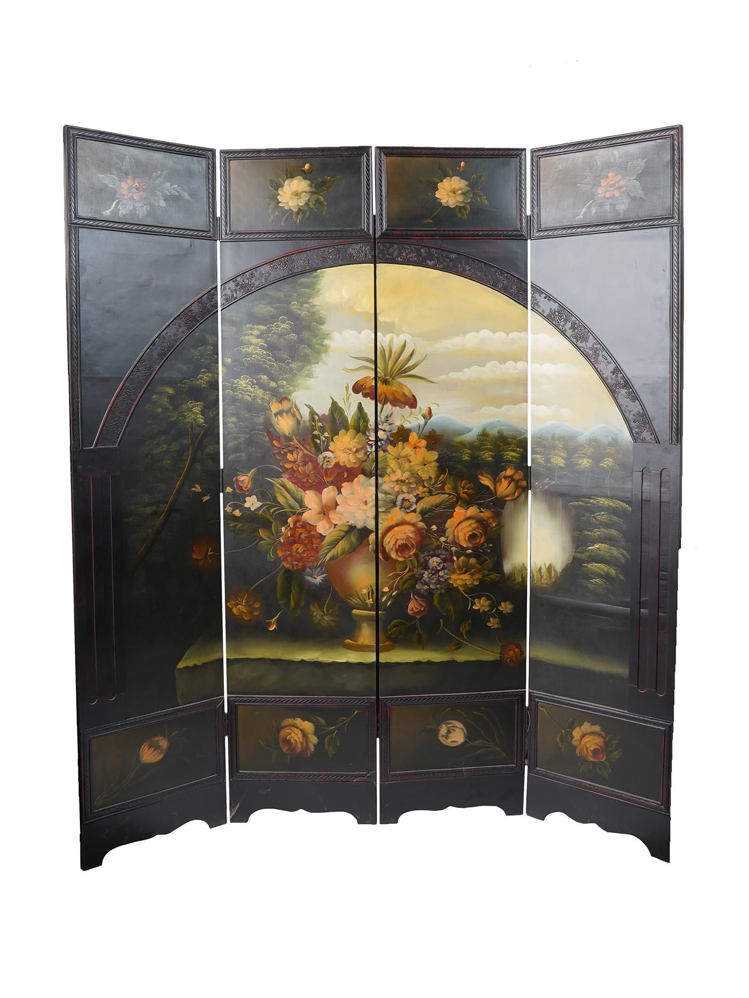 HANDPAINTED WOOD FOLDING ROOM DIVIDER FLOWER VASE (1 of 7)
