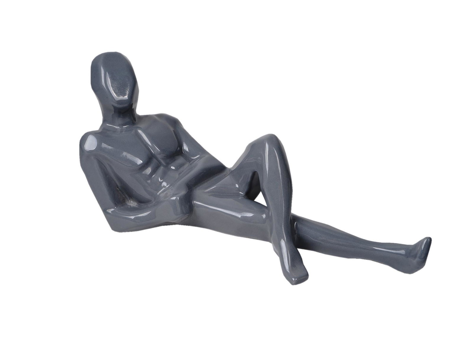 MID CENTURY MODERN JARU 1977 PORCELAIN SCULPTURE: A modernist ceramic sculpture covered with a glossy gray glaze represents a reclining male nude figure in an abstract manner. Signed and dated: Jaru 1977, on the bottom. Collectible Fine Art, Vintage 