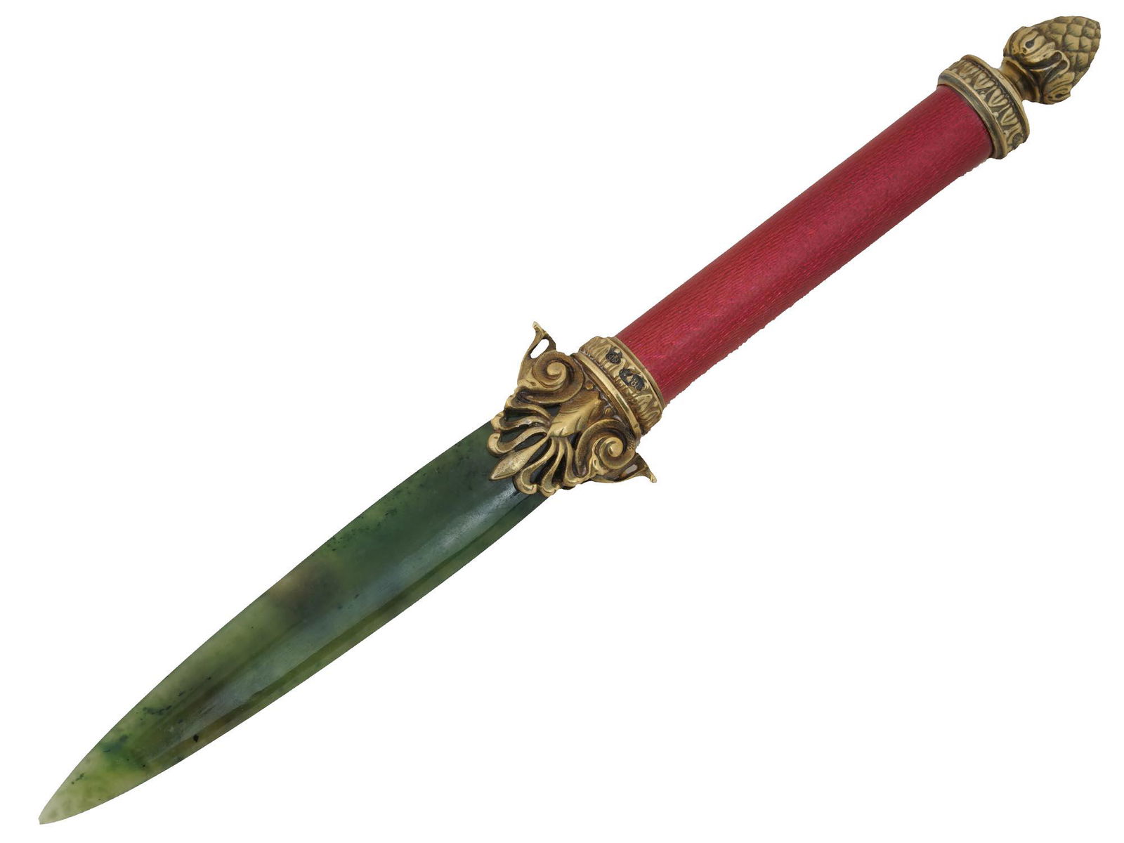 RUSSIAN SILVER ENAMEL NEPHRITE JADE LETTER OPENER (1 of 9)