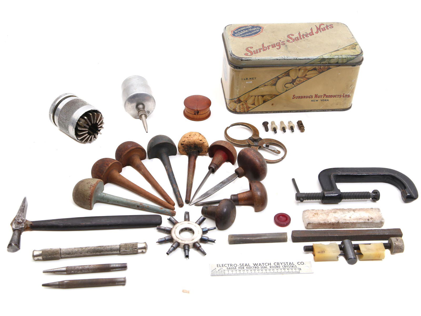 LARGE COLLECTION OF VARIOUS TOOLS REPAIRING CLOCK (1 of 5)