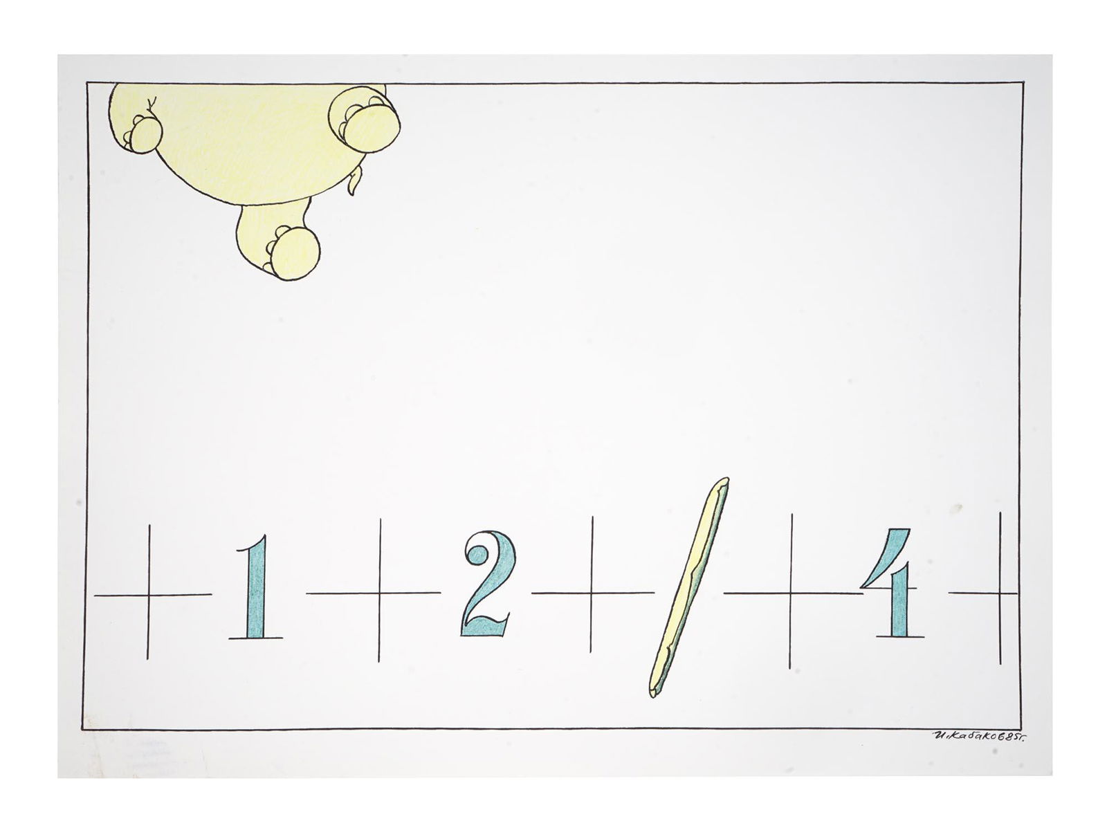 RUSSIAN HAND COLORED LITHOGRAPH BY ILYA KABAKOV: Ilya Kabakov, Russian Soviet, Ukrainian, American, born 1933, hand colored lithograph on paper, Numbers and Elephant, from the album Mathematical Gorsky, 1985. Signed and dated in the plate lower righ