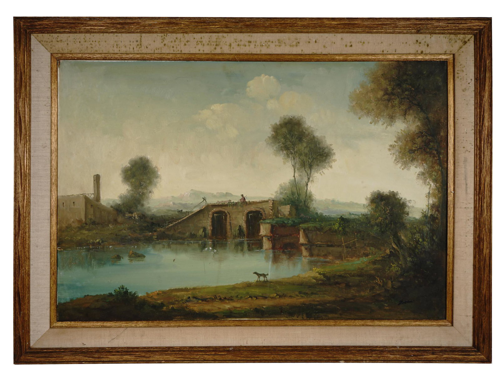 ANTIQUE 19 C RURAL OIL LANDSCAPE PAINTING SIGNED (1 of 9)
