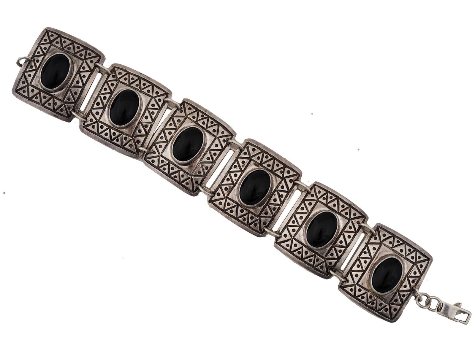 VINTAGE 1960S SILVER AND ONYX CS PANEL BRACELET (1 of 6)