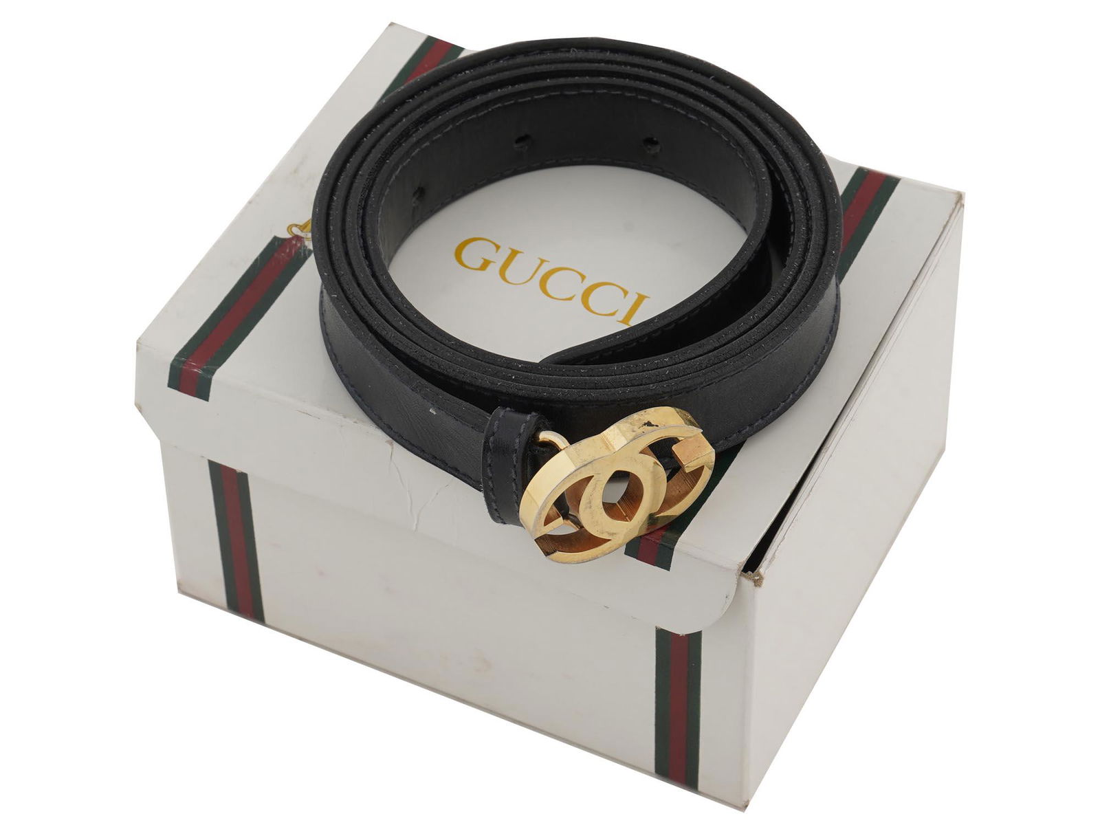 VINTAGE ORIGINAL GUCCI BLACK LEATHER BELT IOB (1 of 12)