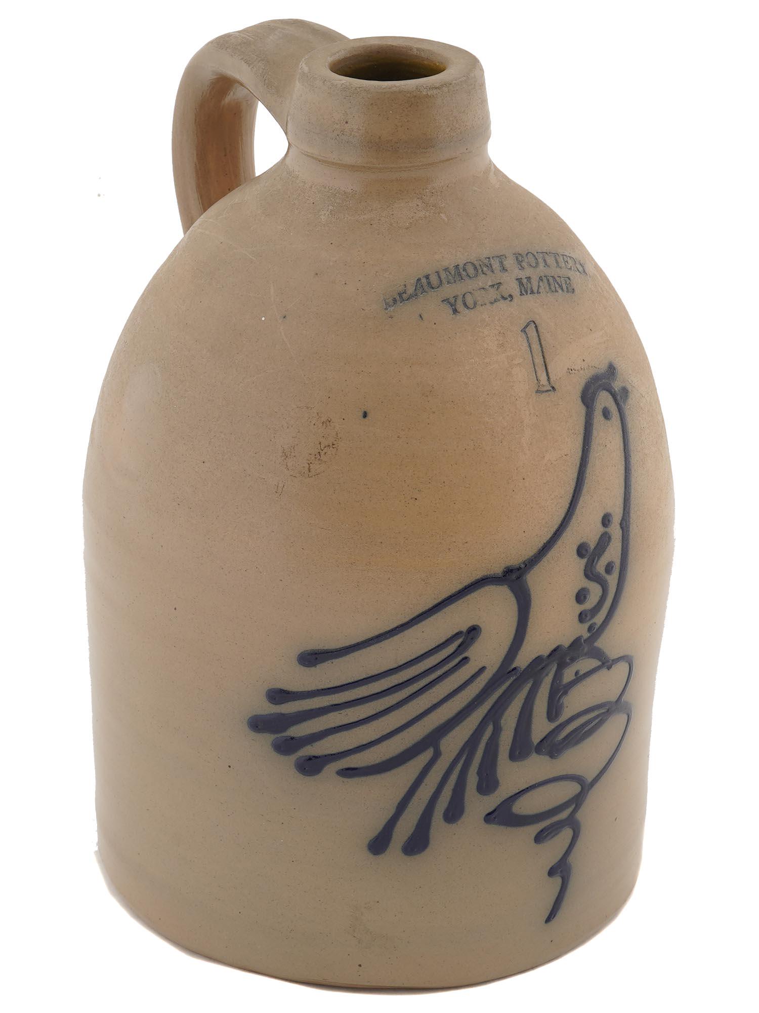 BEAUMONT POTTERY PITCHER WITH HANDPAINTED PEACOCK (1 of 8)