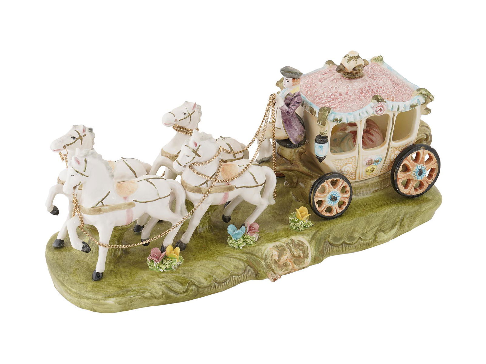 CAPODIMONTE PORCELAIN CARRIAGE HORSE FIGURE GROUP (1 of 5)