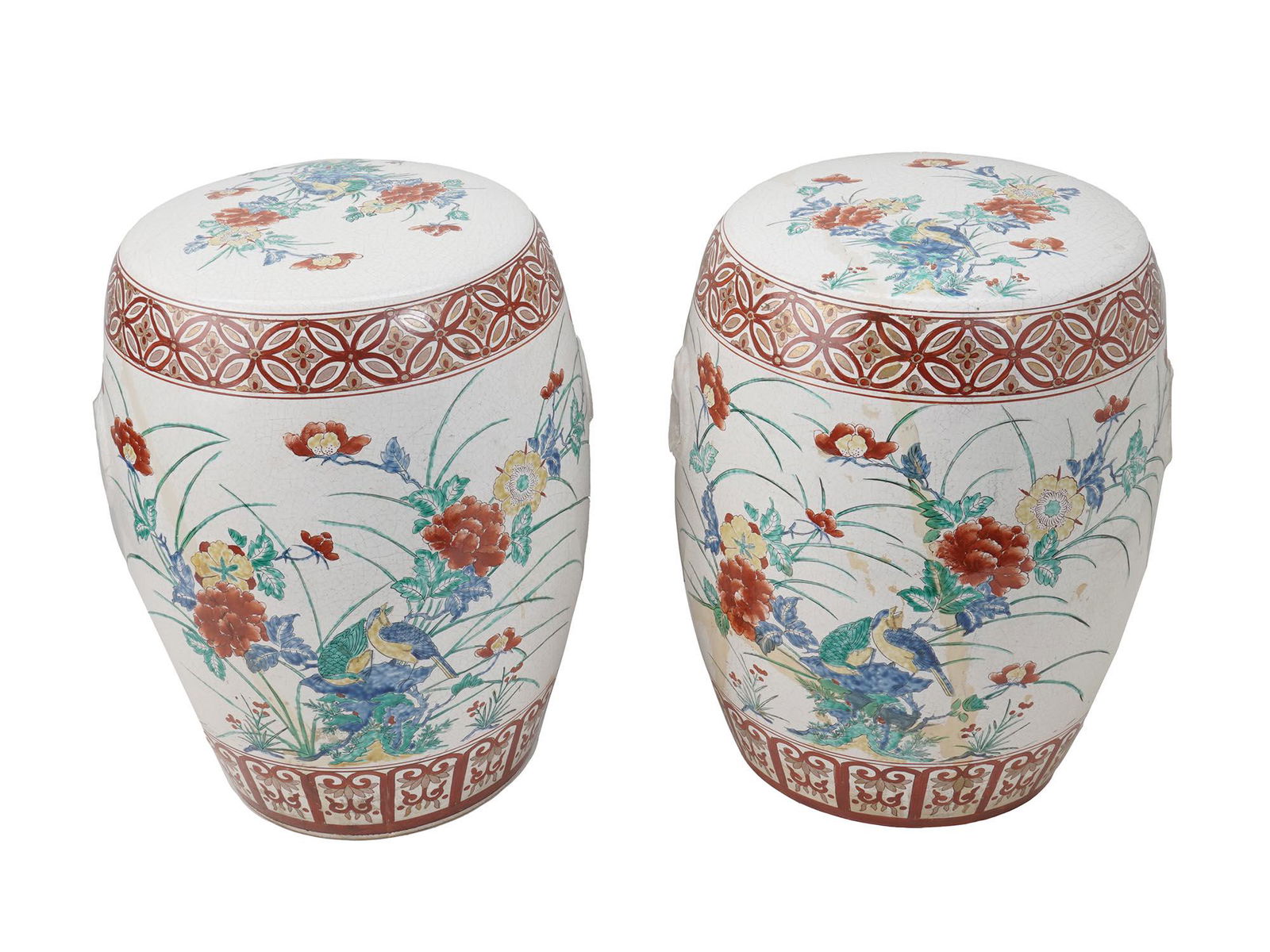 PAIR ANTIQUE CHINESE HAND PAINTED PORCELAIN SEATS (1 of 6)