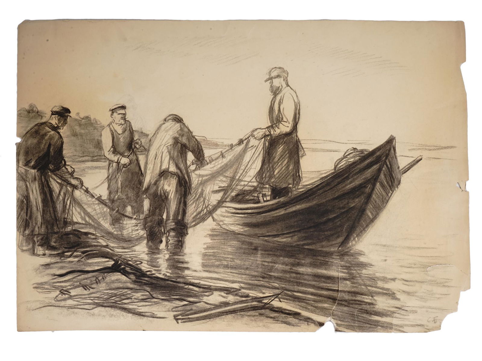 RUSSIAN CHARCOAL DRAWING FISHNET BY SOLOMON BOIM (1 of 11)