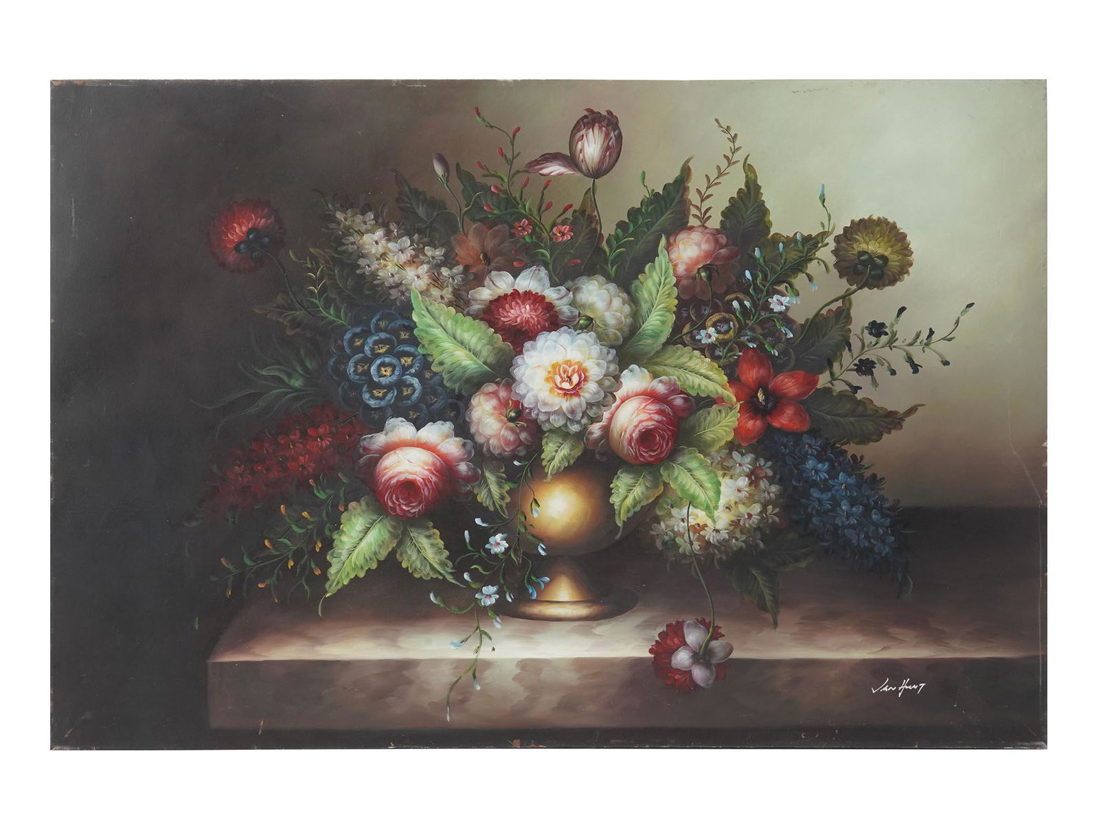 AMERICAN FLORAL STILL LIFE PAINTING BY VAN HUNT (1 of 5)