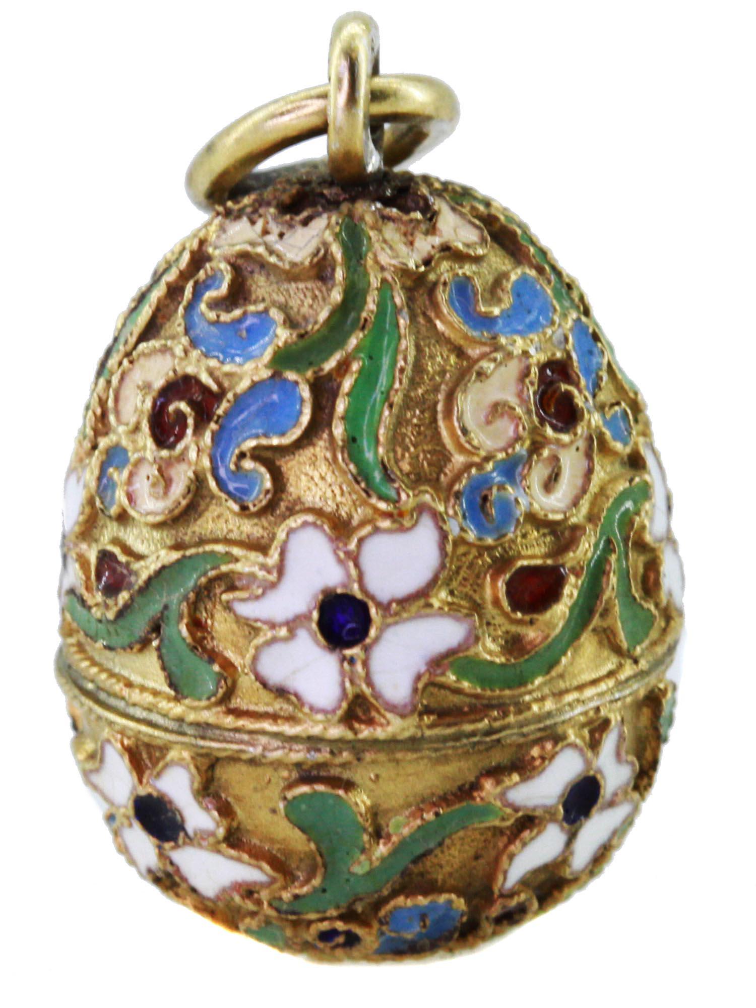 RUSSIAN SILVER GILT CLOISONNE ENAMEL EGG PENDANT (1 of 5)