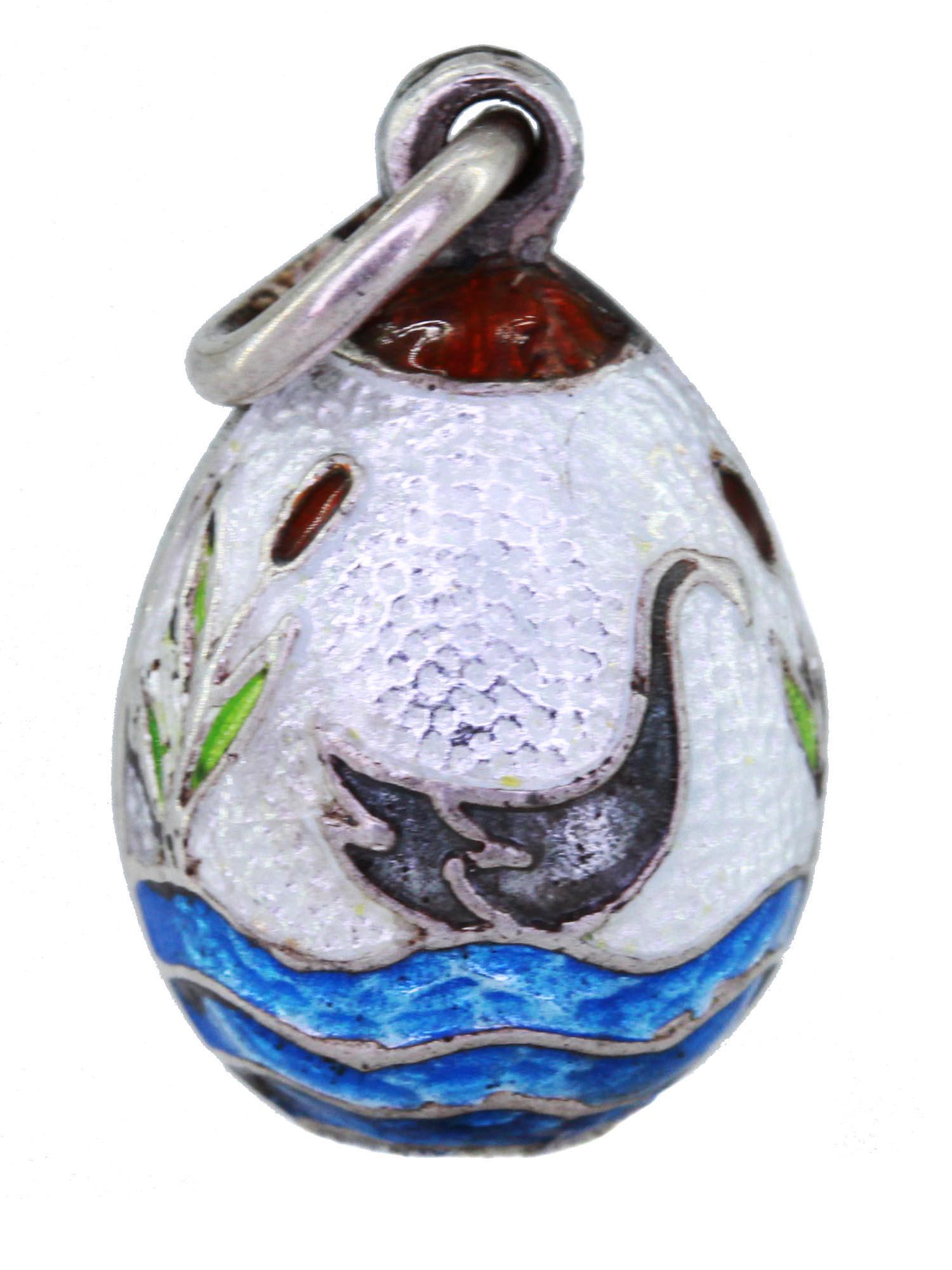 RUSSIAN SILVER AND ENAMEL SWAN LAKE EGG PENDANT (1 of 6)