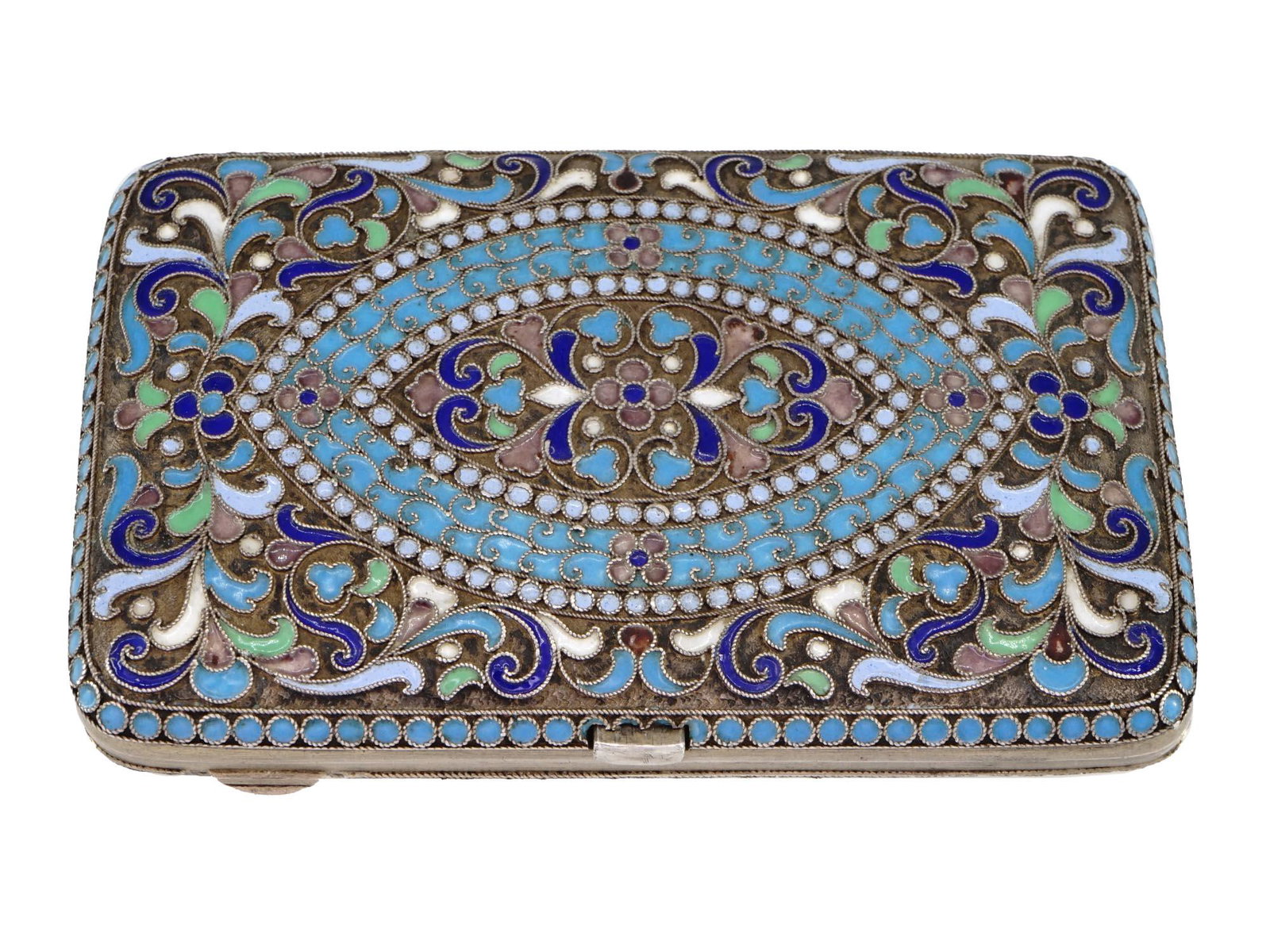RUSSIAN SILVER CLOISONNE ENAMEL CIGARETTE CASE (1 of 6)