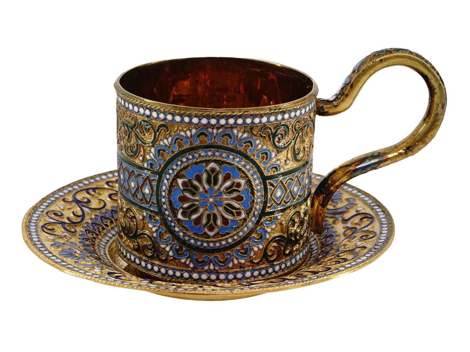 RUSSIAN SILVER CLOISONNE ENAMEL CUP AND SAUCER (1 of 11)