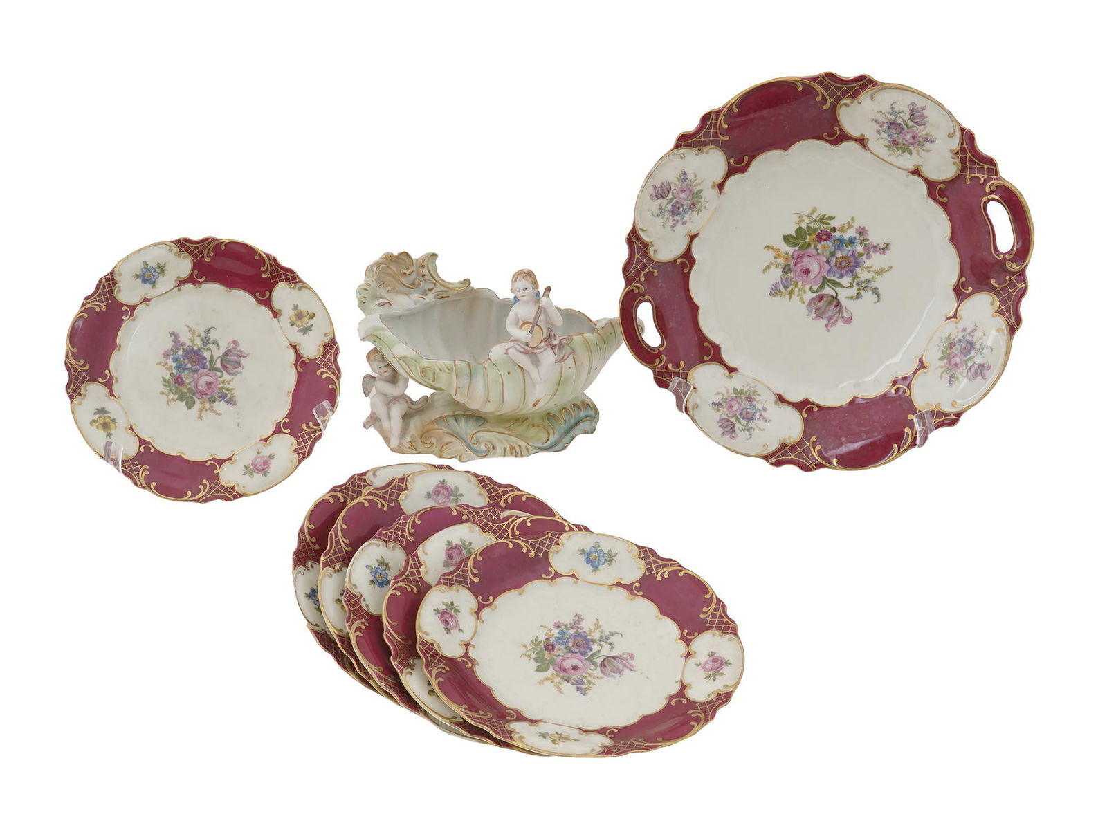 VINTAGE JVORY PORCELAIN PLATES AND CUPIDON VASE (1 of 17)