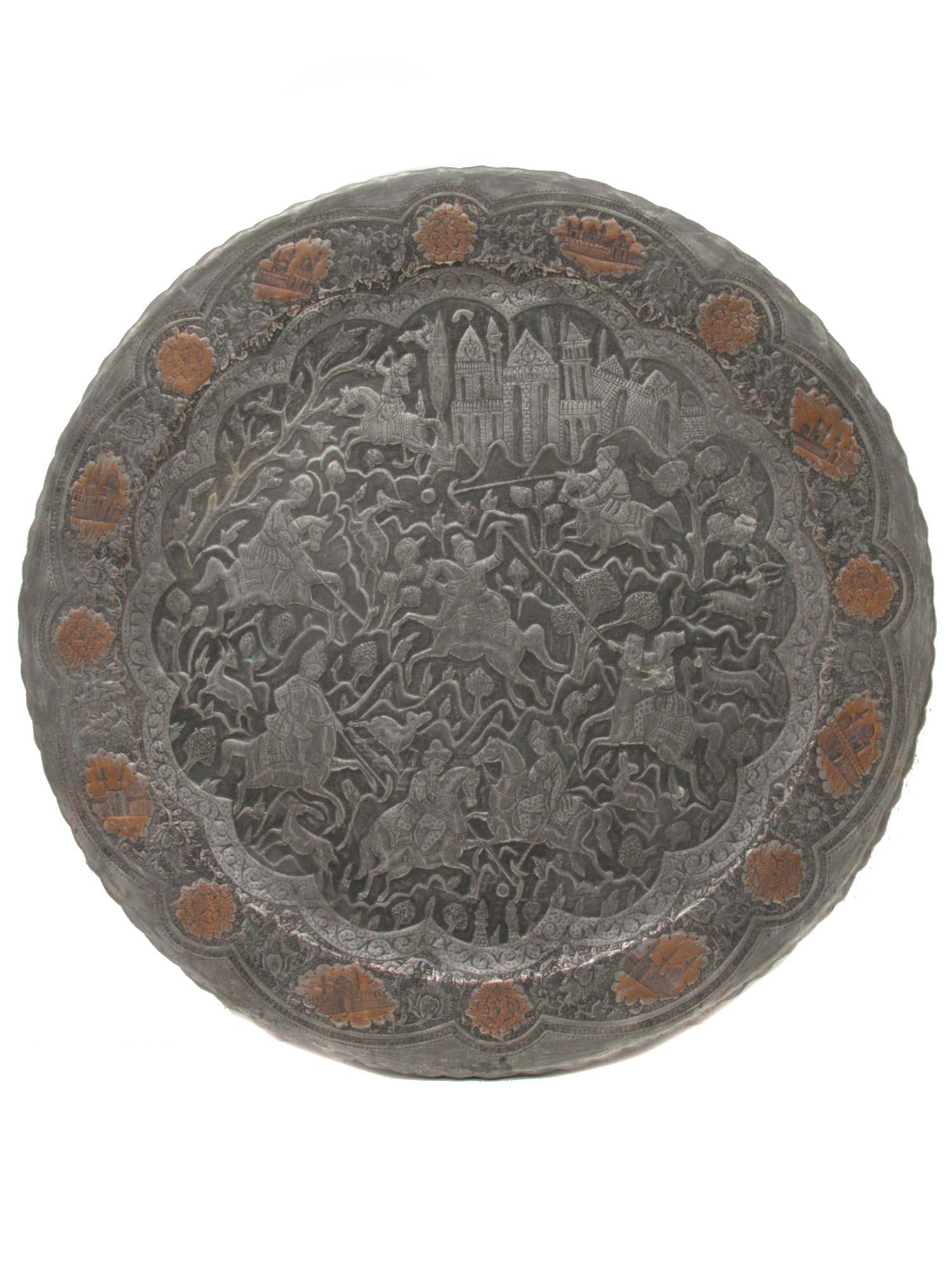 A PERSIAN QAJAR PERIOD IRON PLATE BATTALION SCENE (1 of 3)