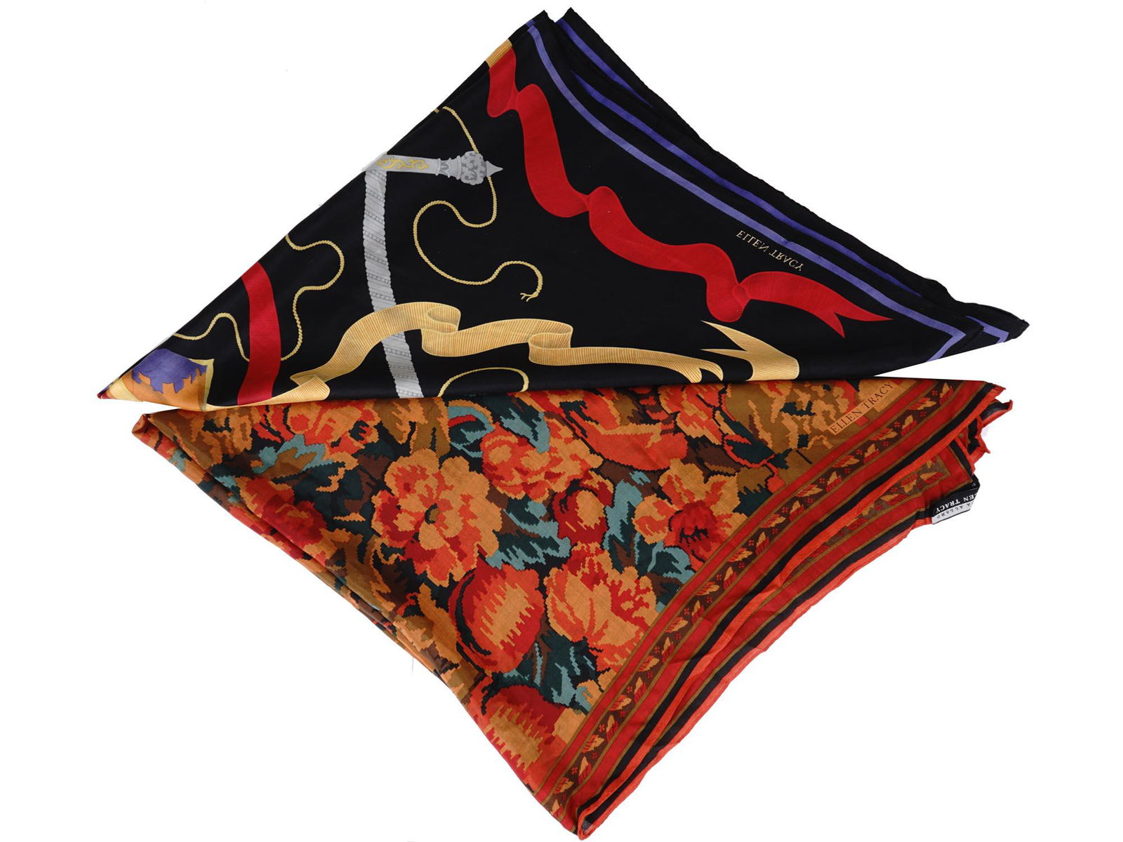 TWO VINTAGE SILK ELLEN TRACY NECKERCHIEF SCARVES (1 of 12)
