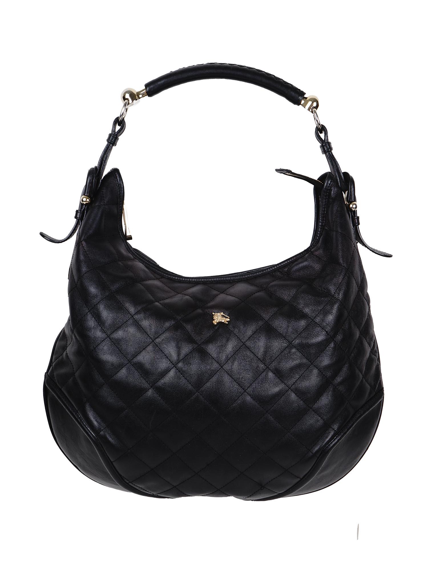 BURBERRY QUILTED BLACK LEATHER HOBO HAND BAG (1 of 11)