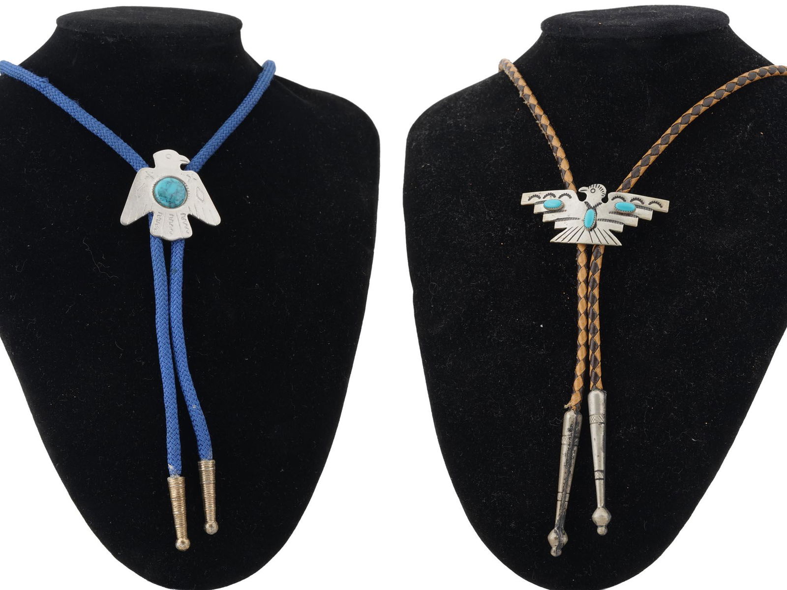 VINTAGE SOUTHWEST EAGLE MOTIF TURQUOISE BOLO TIES (1 of 8)