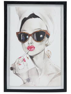 ART PRINT FASHION PORTRAIT BY HAYDEN WILLIAMS: Hayden Williams, British, born 1991, art print illustration on a handmade paper depicting a Contemporary fashion portrait of Audrey Hepburn. Framed. Haiden Williams is a British fashion illustrator