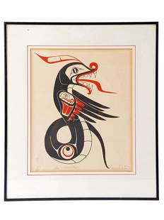 HAIDA TRIBAL ART PRINT SERPENT BY DOUG LAFORTUNE: Doug LaFortune, born in 1953, native american artist residing in Tsawout First Nation, Canada. Haida is an indigenous group who have traditionally occupied Haida Gwaii, an archipelago just off the coa