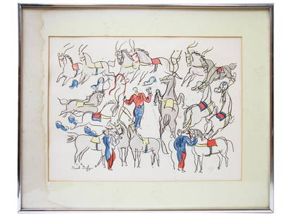 AFTER RAOUL DUFY FRENCH COLOR LITHOGRAPH CIRCUS: After Raoul Dufy (French 1877-1953) color lithograph on paper, Circus. Signed in plate lower left. Numbered 147 of 275 in pencil lower right. Framed. Raoul Dufy is a French artist, representative of