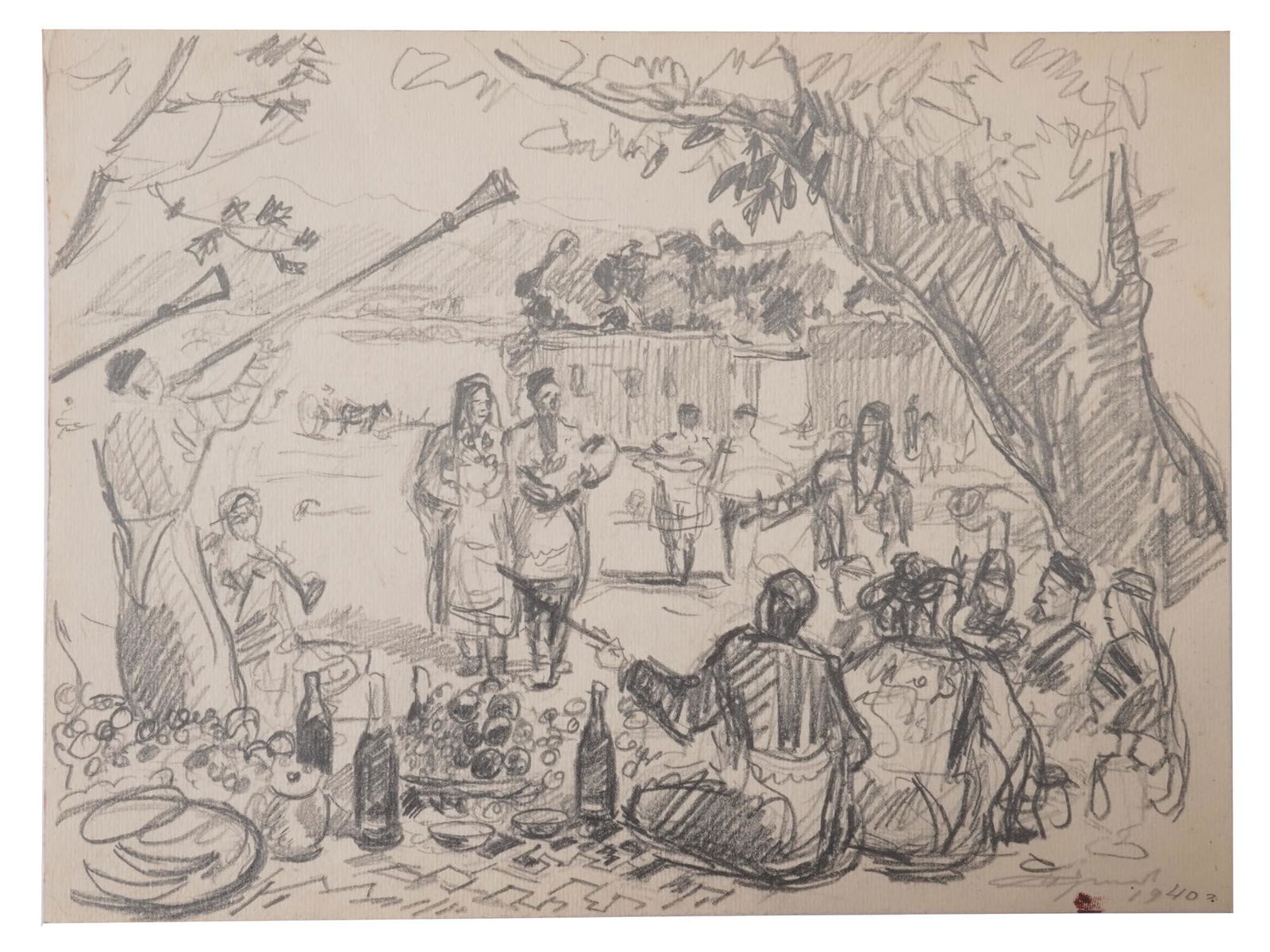 RUSSIAN SOVIET PENCIL PAINTING BY IGOR ERSHOV: Igor Alexandrovich Ershov, Russian Soviet, 1907 to 1974, a sketch pencil painting on paper, the Birth of A Son, 1940. Signed and dated lower right. Titled on verso. Igor Ershov was a Russian Soviet pa