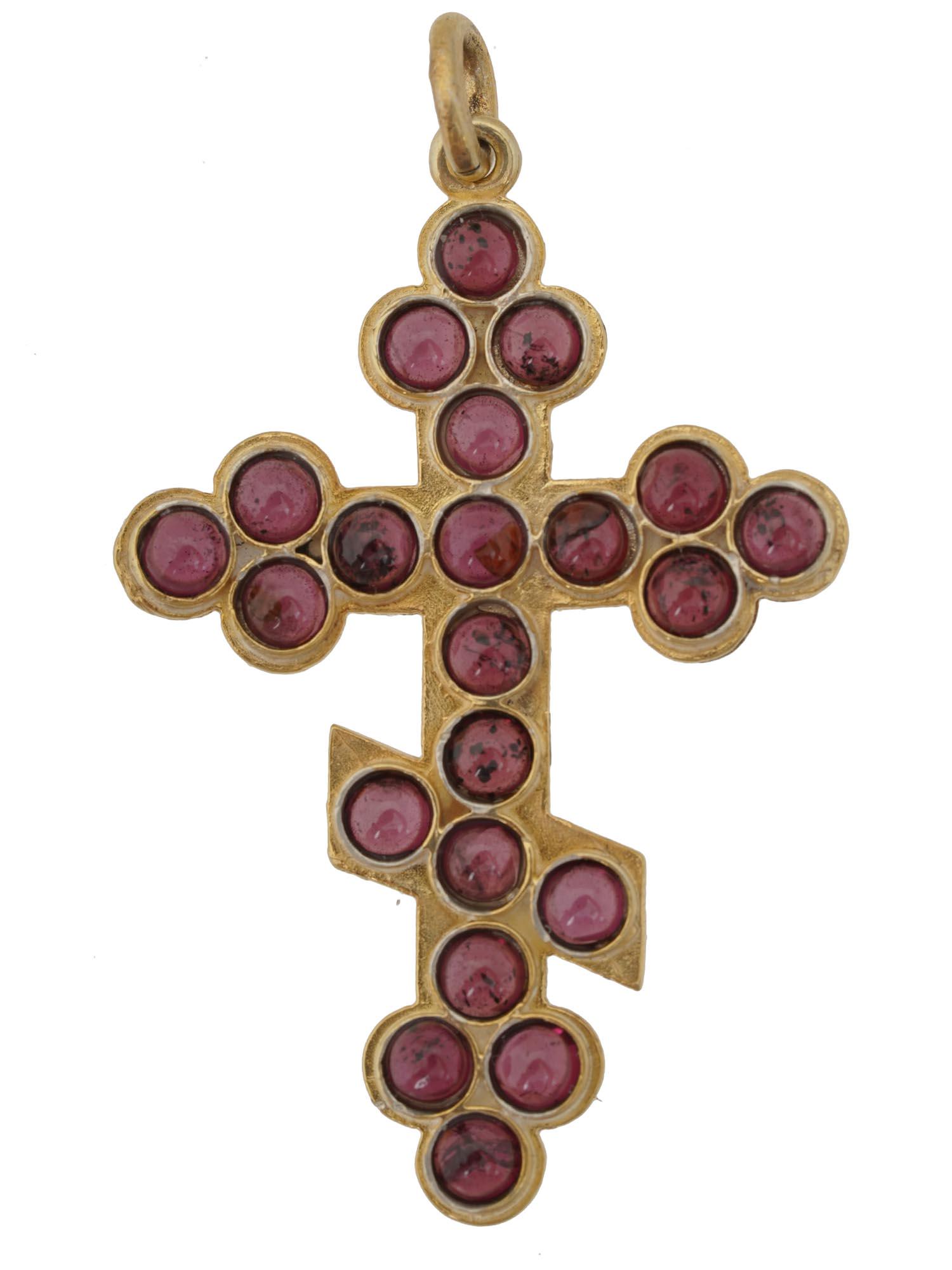 RUSSIAN GILT SILVER CROSS WITH JEWELS (1 of 4)