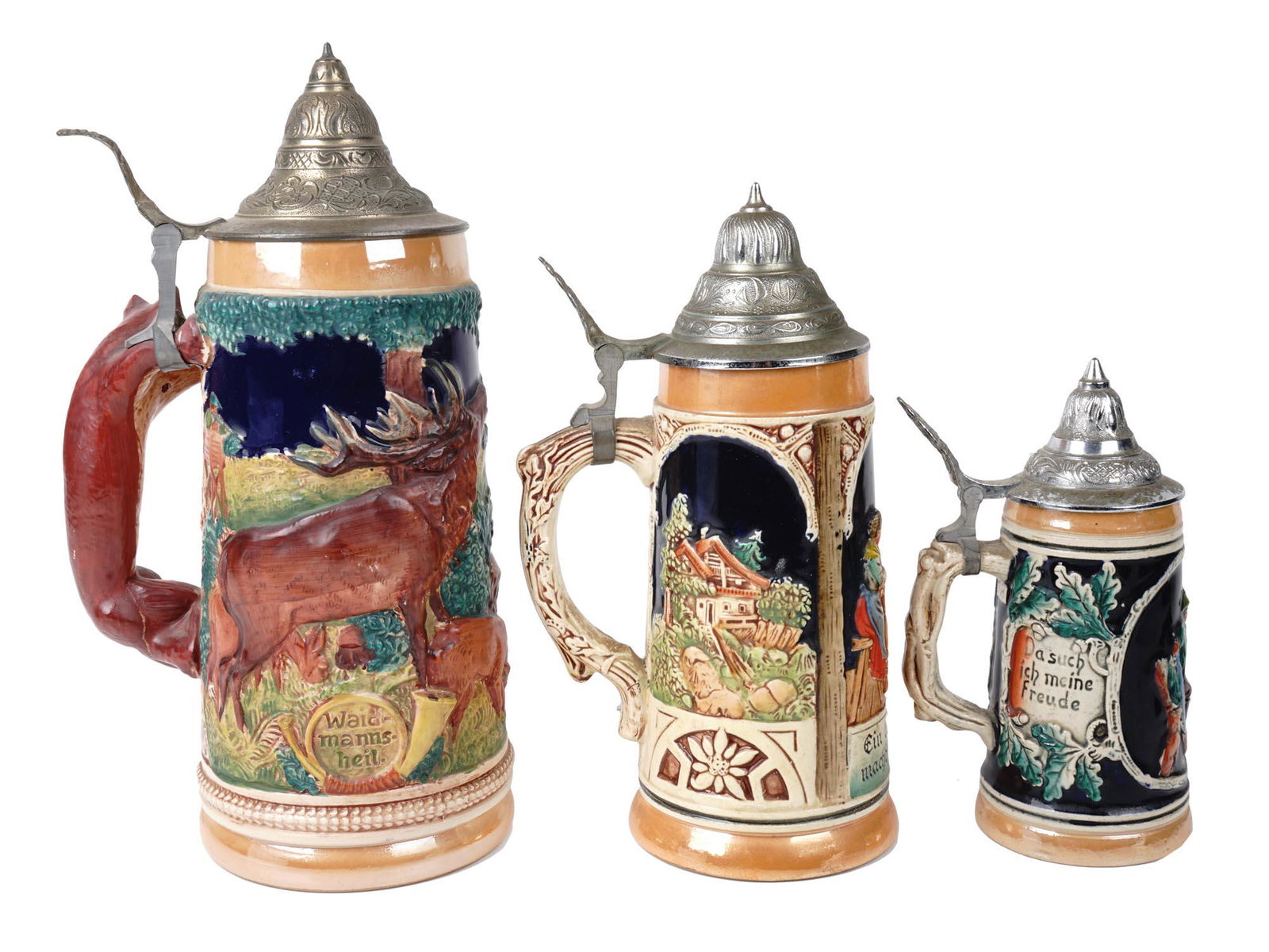 GERMAN MID CENTURY BEER STEINS HANDPAINTED RELIEF (1 of 10)