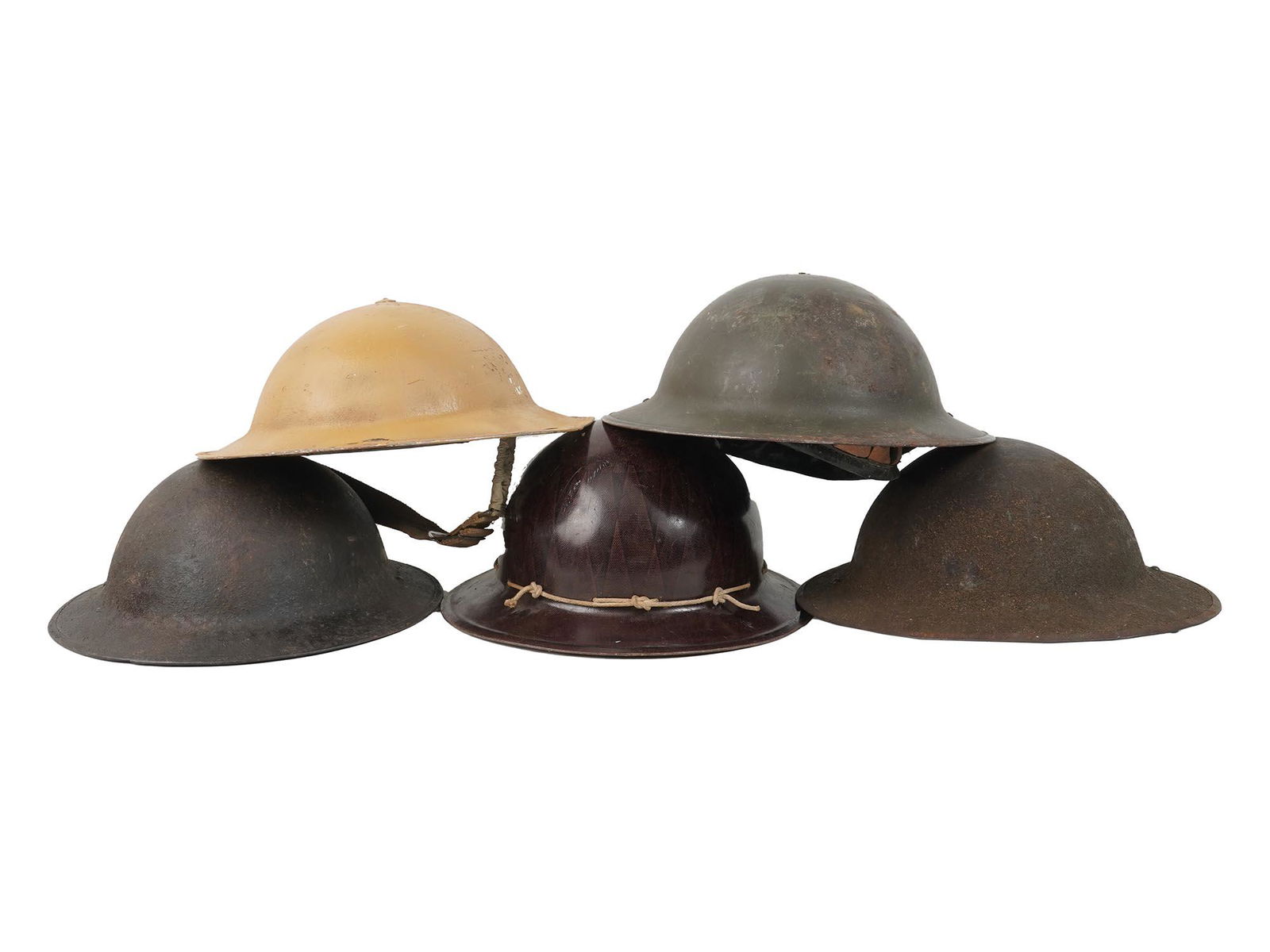 FIVE ANTIQUE WWI US ARMY STEEL BRODIE HELMETS (1 of 10)