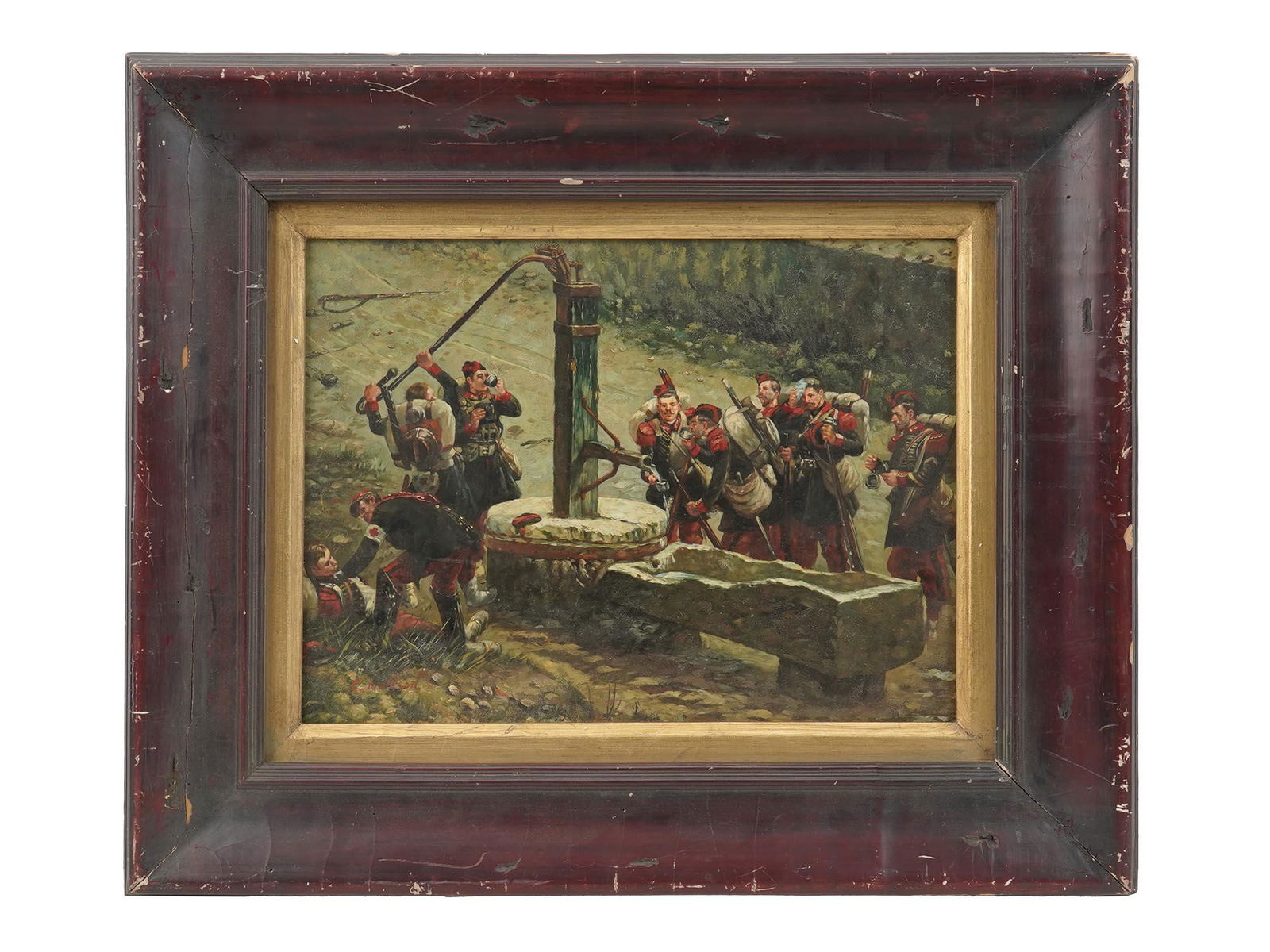 ANTIQUE OIL PAINTING MILITARY SCENE SIGNED NELSON (1 of 6)