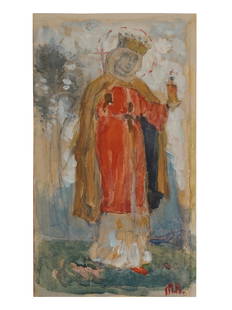 RUSSIAN WATERCOLOR PAINTING BY MIKHAIL NESTEROV: Mikhail Vasilievich Nesterov, Russian, 1862 to 1942, watercolor painting on a paper, a study for the painting, Holy Equal to the Apostles Princess Olga made by Nesterov in 1927 from the collection of