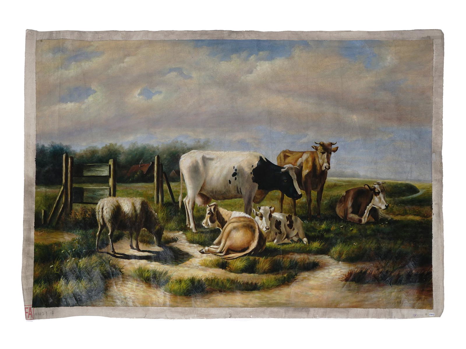 OIL ON CANVAS PAINTING GREEN LANDSCAPE WITH COWS (1 of 8)