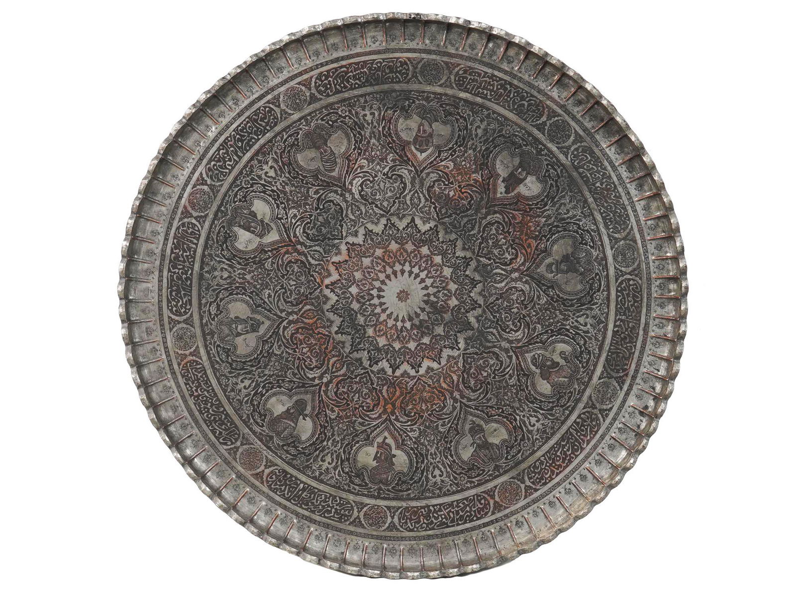 ANTIQUE PERSIAN QAJAR ISLAMIC COPPER INLAY TRAY (1 of 6)