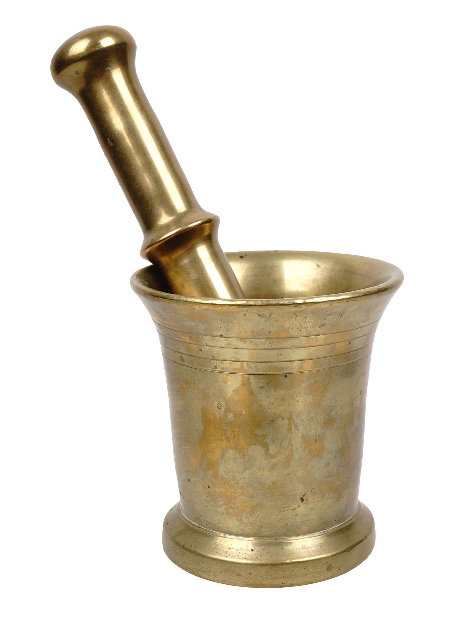 ANTIQUE 19 C. RUSSIAN BRASS MORTAR AND PESTLE (1 of 10)