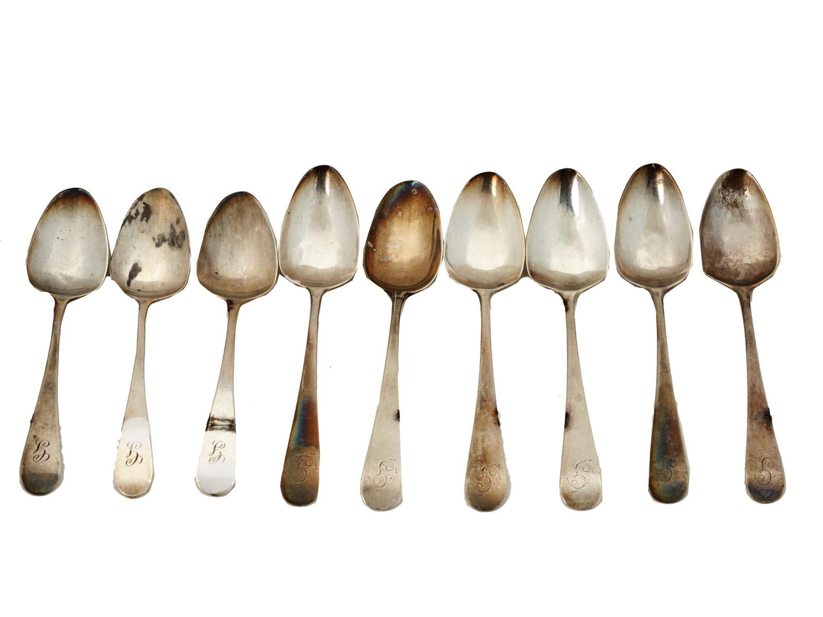 ANTIQUE ENGLISH SILVER TEA SPOONS SET OF NINE PCS (1 of 6)