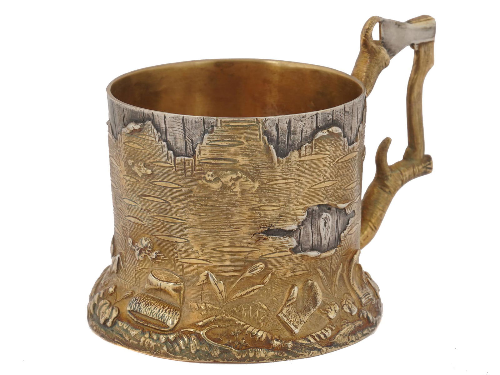 RUSSIAN GILT SILVER TREE STUMP TEA GLASS HOLDER (0302) on May 21, 2022