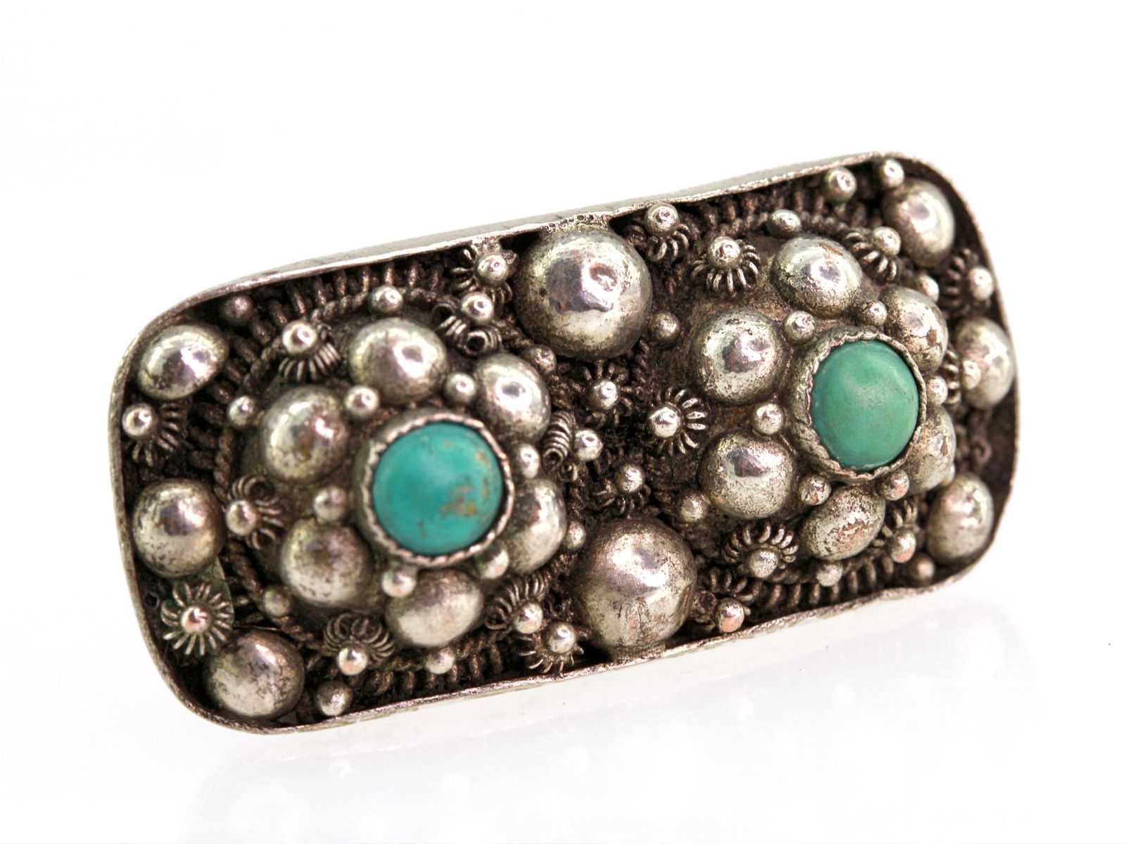 ANTIQUE 1910S CHINESE EXPORT SILVER AND TURQUOISE SCARF PIN (1 of 8)