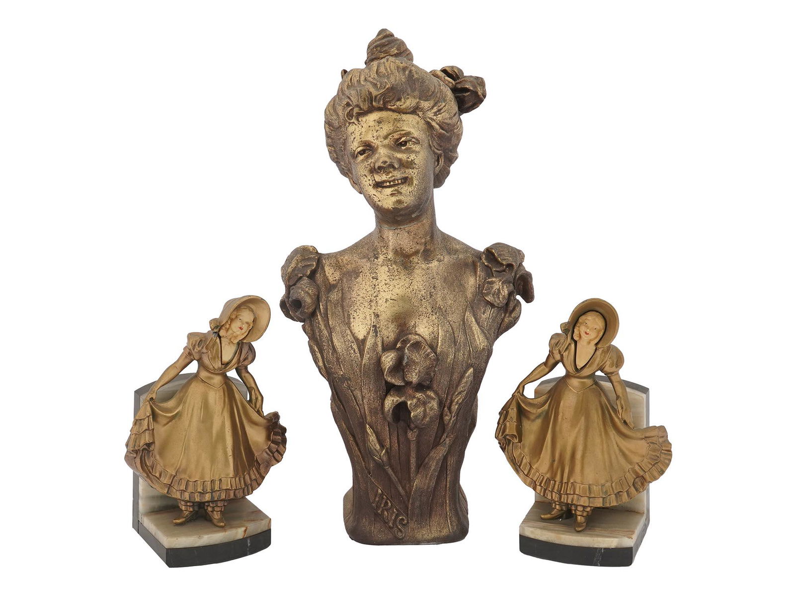 PAIR OF VINTAGE BOOKEND BRADLEY HUBBARD IRIS BUST (1 of 12)