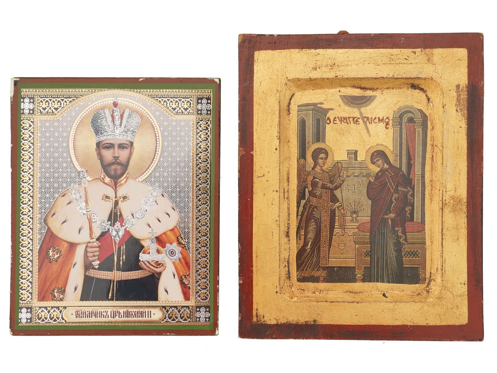 PAIR OF ANTIQUE RUSSIAN AND GREEK ORTHODOX ICONS (1 of 9)