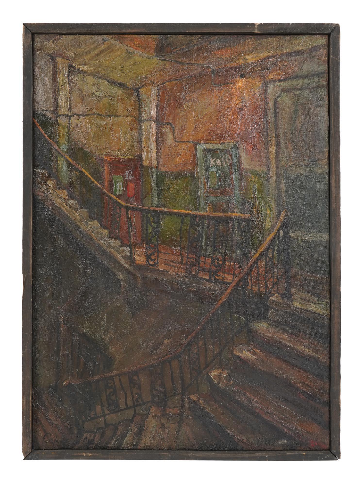 RUSSIAN SOVIET OIL PAINTING BY SERGEI SOROKIN: Sergei Sorokin, Russian Soviet, born 1950, oil painting on canvas, In a House on Rozhdestvenskaya street, 1993. Signed lower left. Dated lower right. Additionally signed, titled, dated and inscribed,