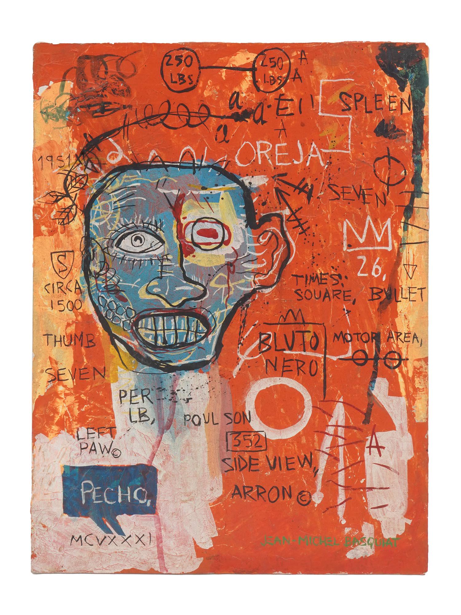 ATTR TO JEAN MICHEL BASQUIAT MIXED MEDIA PAINTING (1 of 6)