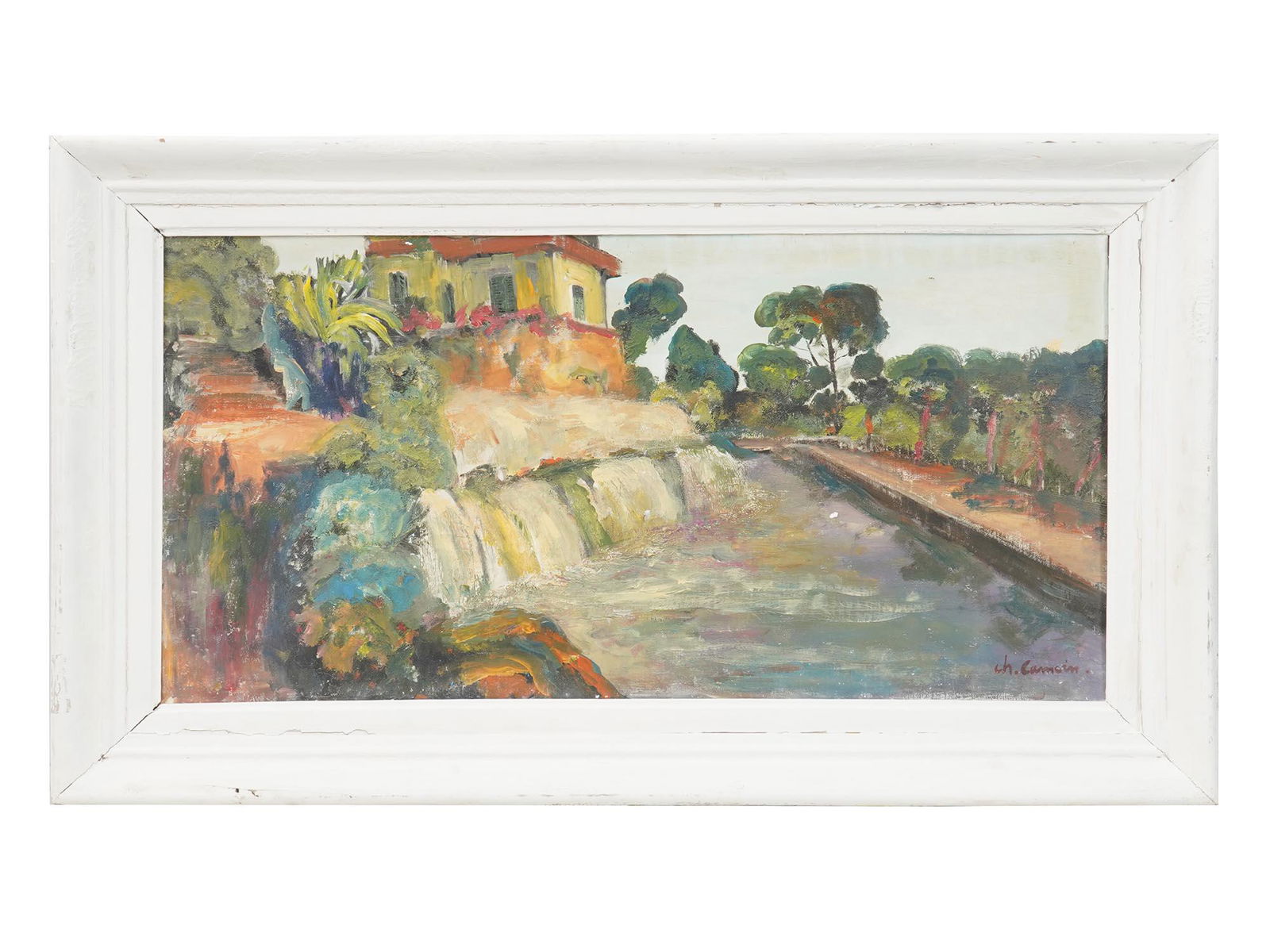 FRENCH OIL PAINTING LANDSCAPE BY CHARLES CAMOIN: Charles Camoin, French, 1879 to 1965, oil painting on canvas depicting a waterfall landscape. Signed lower right. Framed. Charles Camoin was a French expressionist landscape painter associated with th