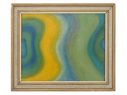 SIGNED ABSTRACT OIL PAINTING ATTR WOJCIECH FANGOR: An oil on cardboard painting attributed to Wojciech Voy Fangor, Polish, 1922 to 2015. The painting depicts an abstract composition and dated 1974. Signed, dated, and inscribed on the back. Framed. We