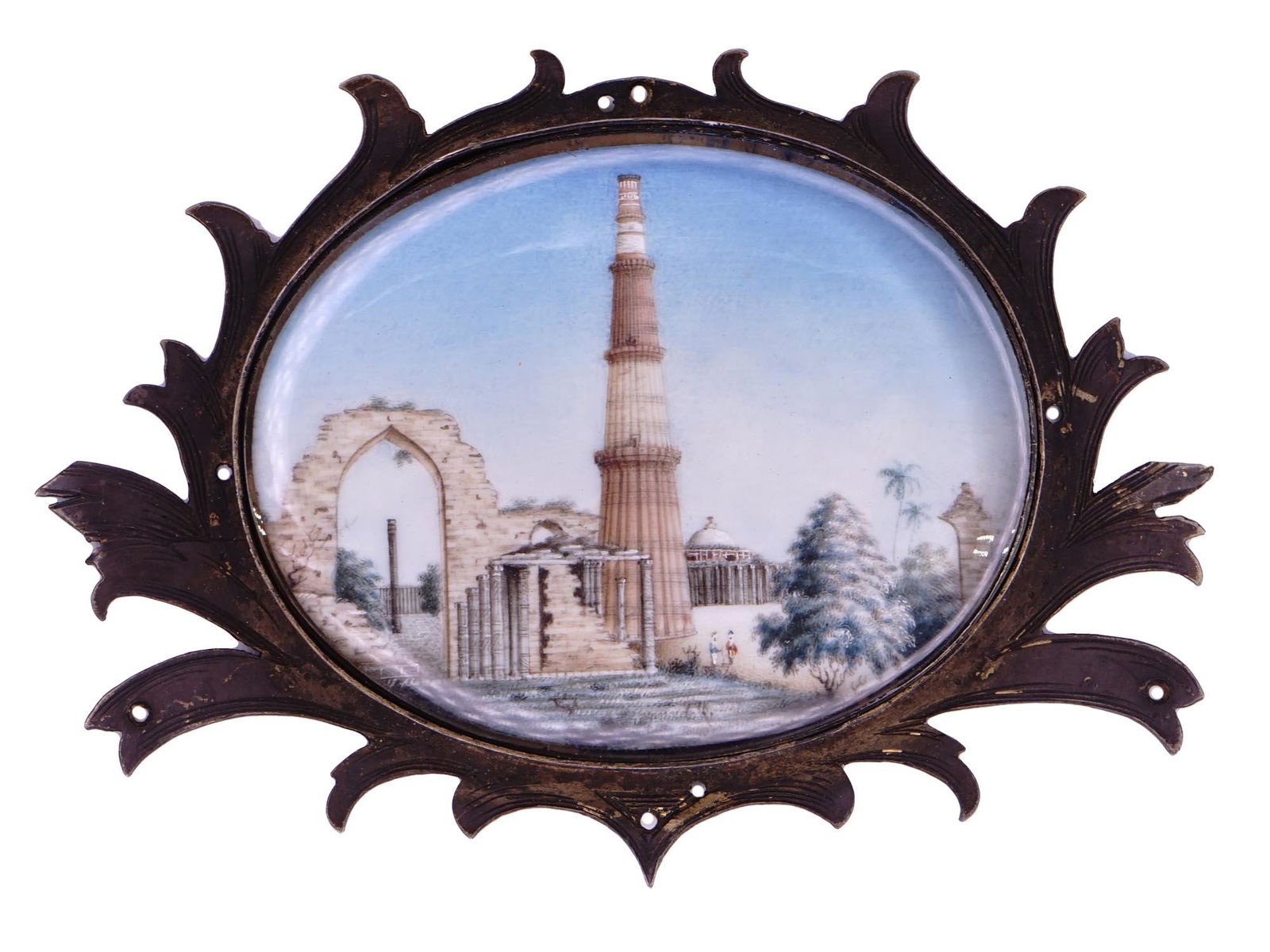 ANTIQUE 19TH C. QUTUB MINAR MINIATURE PAINTING (1 of 7)