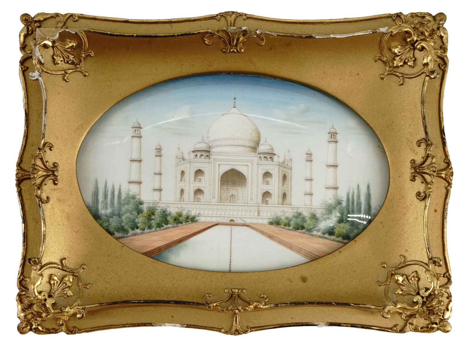 ANTIQUE 19TH C. TAJ MAHAL MINIATURE PAINTING (1 of 8)